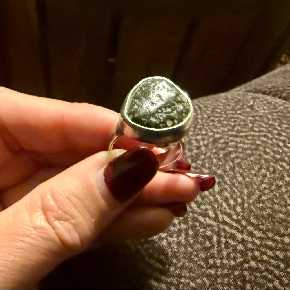 Sterling Silver Ring with Textured Green Ocean Rock